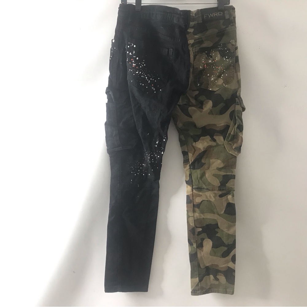 FWRD Denim Women's Black and Camo Army Fatigue Jeans Size 34 Cargo Pants Pocket - Picture 4 of 7
